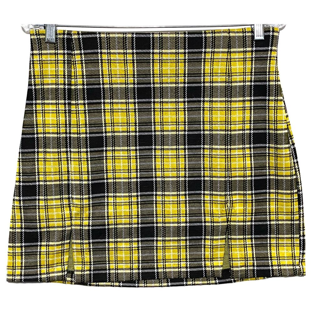 Divided HM Plaid Mini Skirt M Yellow Black Preppy Schoolgirl Whimsigoth Goth Emo